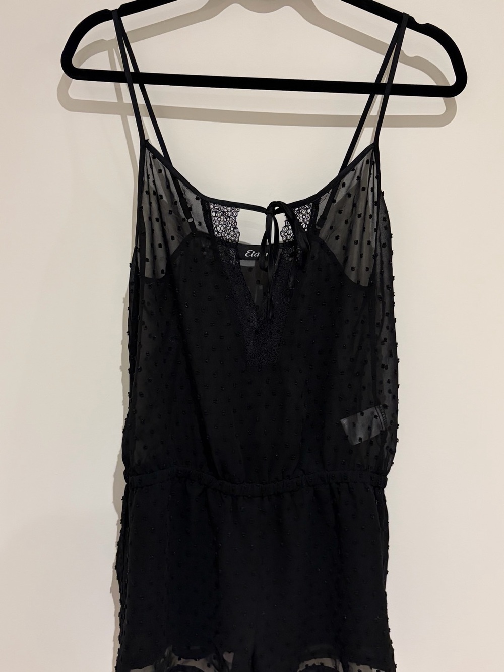 Black Sheer Swiss Dot Lace-Trim Romper by Etam